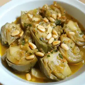 Alcachofas en Salsa con Piñones: Receta Tradicional 2 Alcachofas en Salsa con Piñones