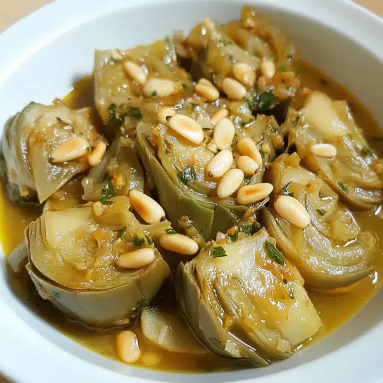 Alcachofas en Salsa con Piñones