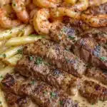 Cajun Shrimp and Steak Alfredo Pasta