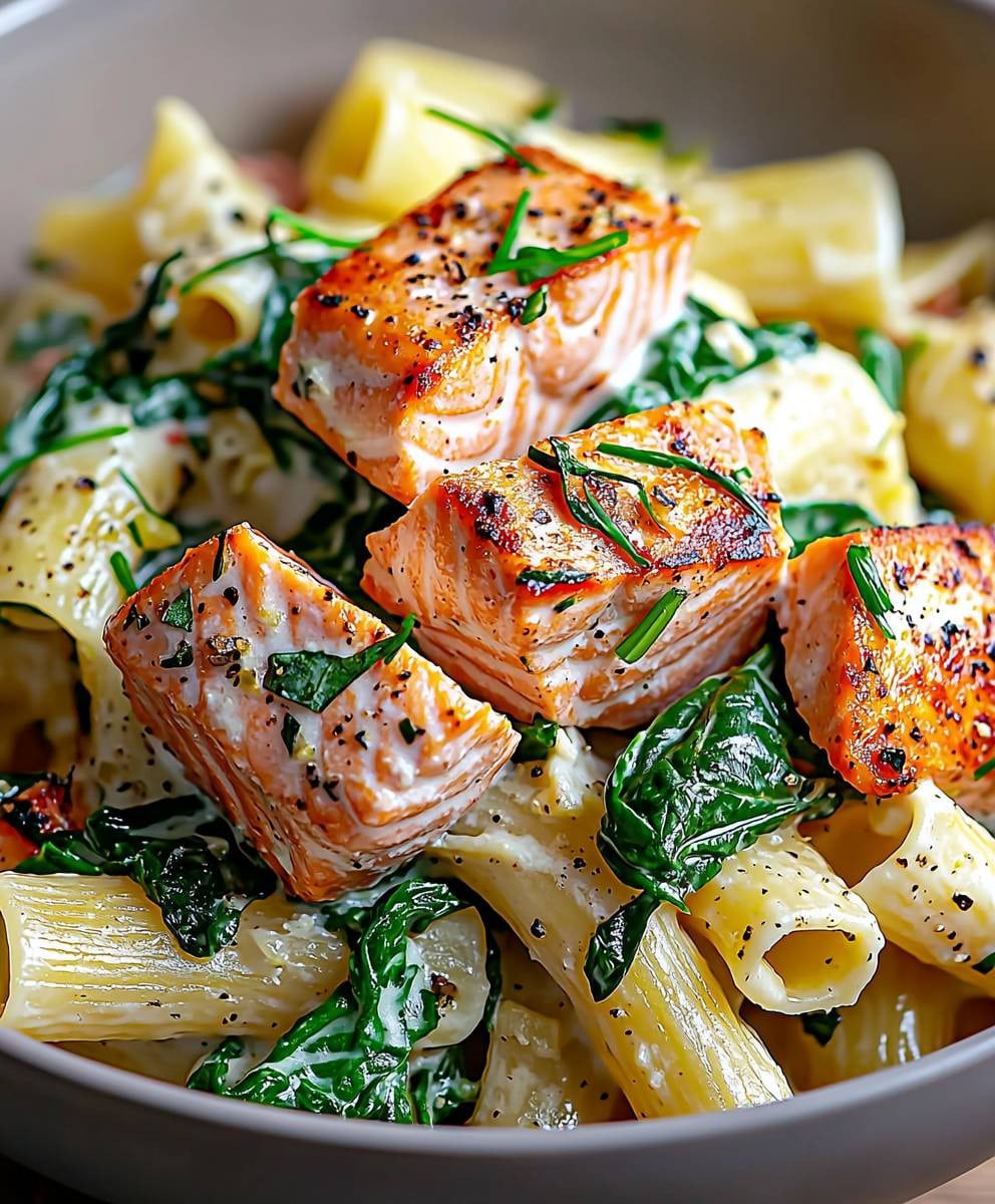 Salmon Spinach Pasta Dish