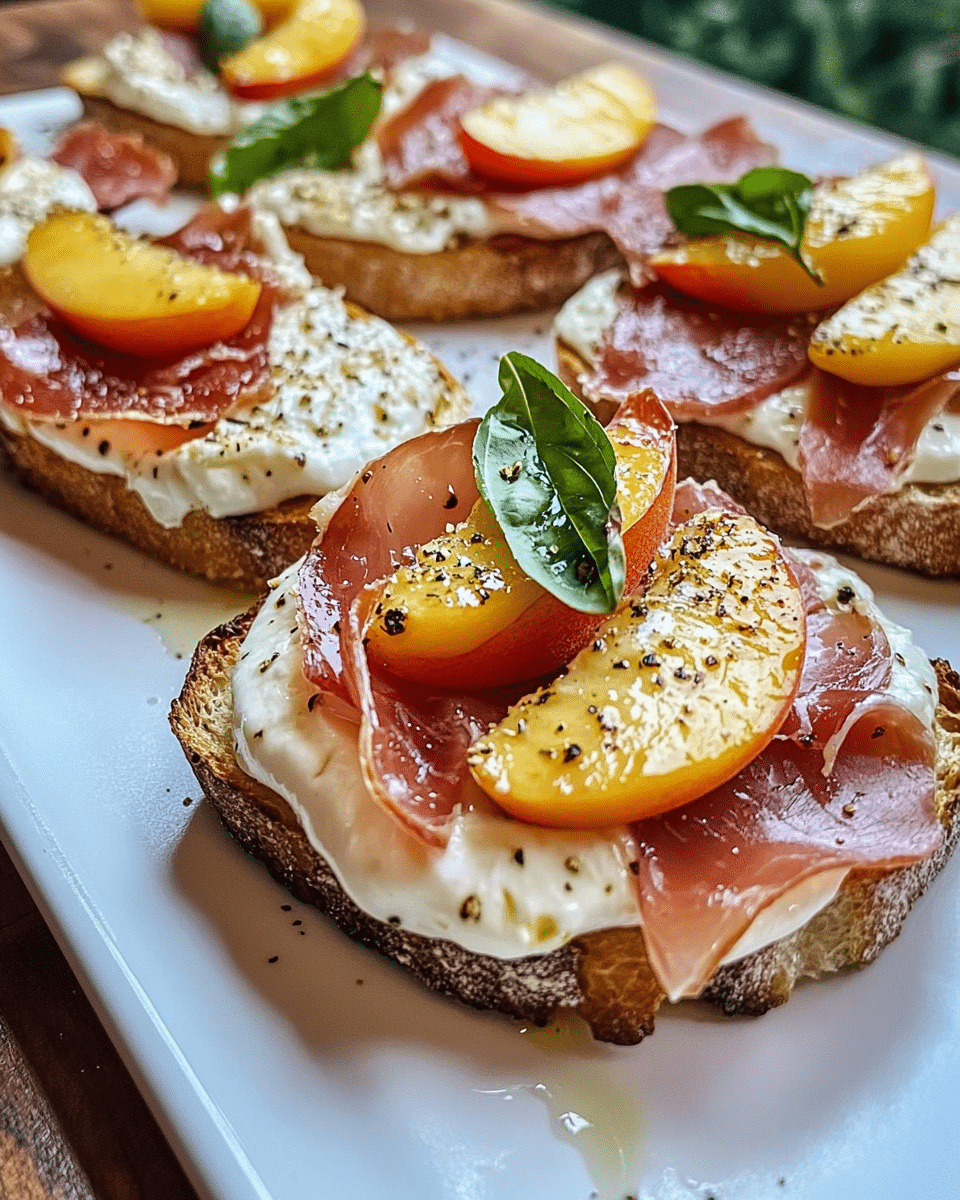 Cheesy Burrata Crostini with Prosciutto and Peaches