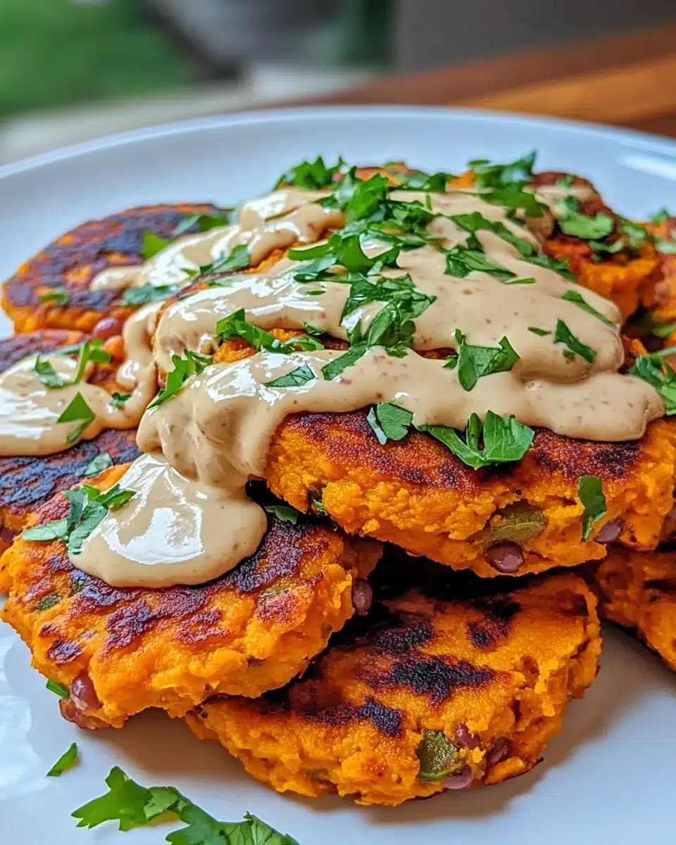 Sweet Potato Patties with Red Lentils and Tangy Tahini Dressing