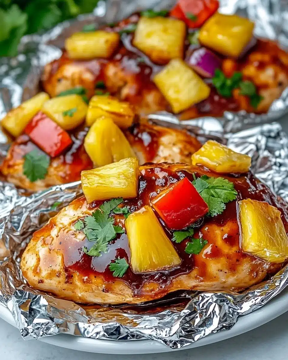 Hawaiian BBQ Chicken Pineapple Foil Packets