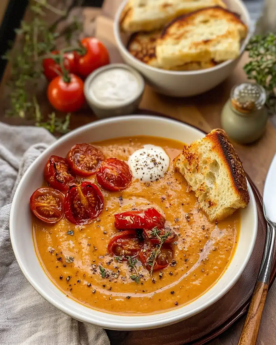 Creamy roasted garlic tomato soup