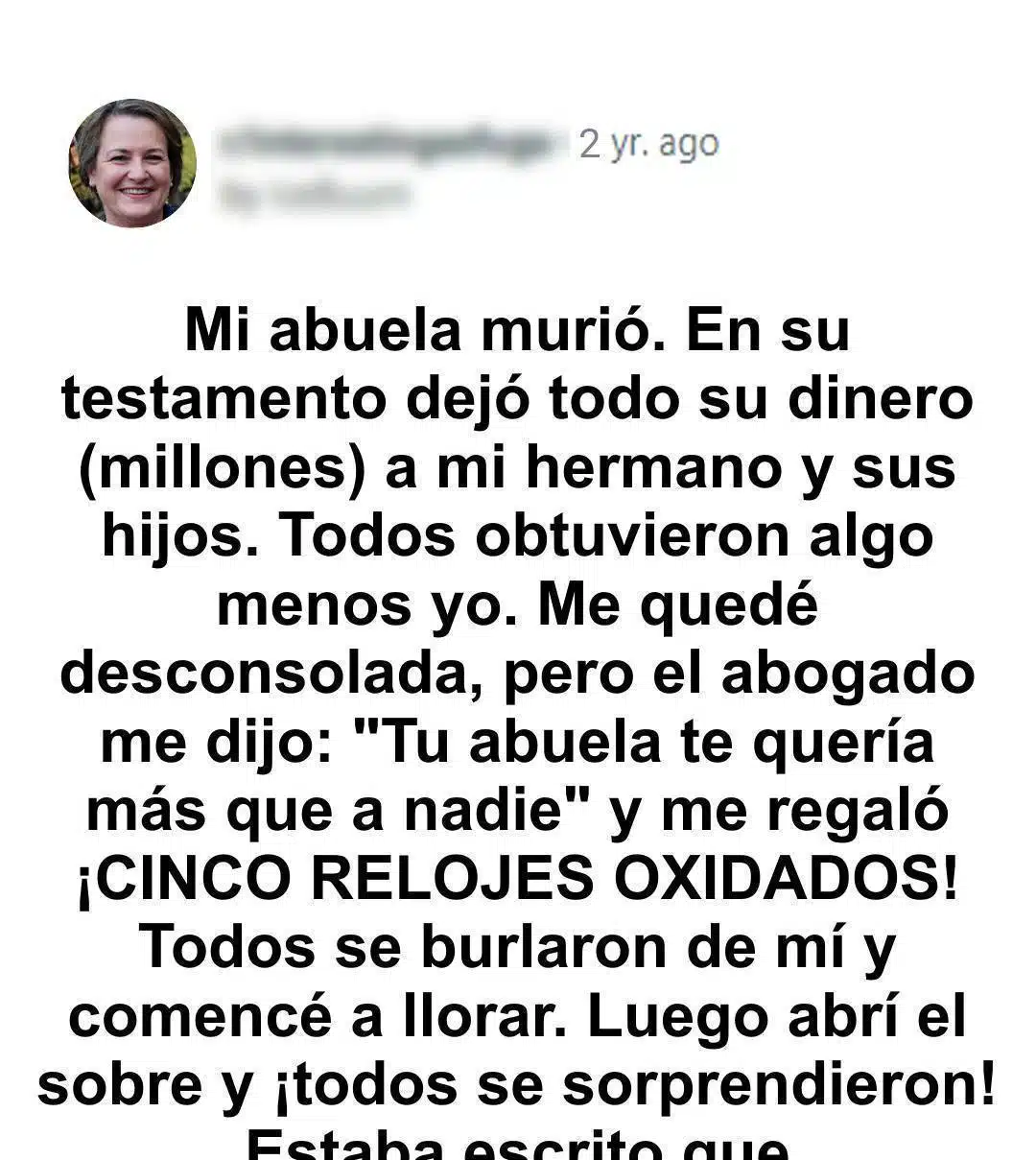 Abuela deja casa a nieto, relojes a nieta: el tesoro oculto de $200,000 2 Linda hereda los viejos relojes de su abuela mientras su codicioso hermano se queda con la casa; sin saberlo, ella recibió casi $200,000
