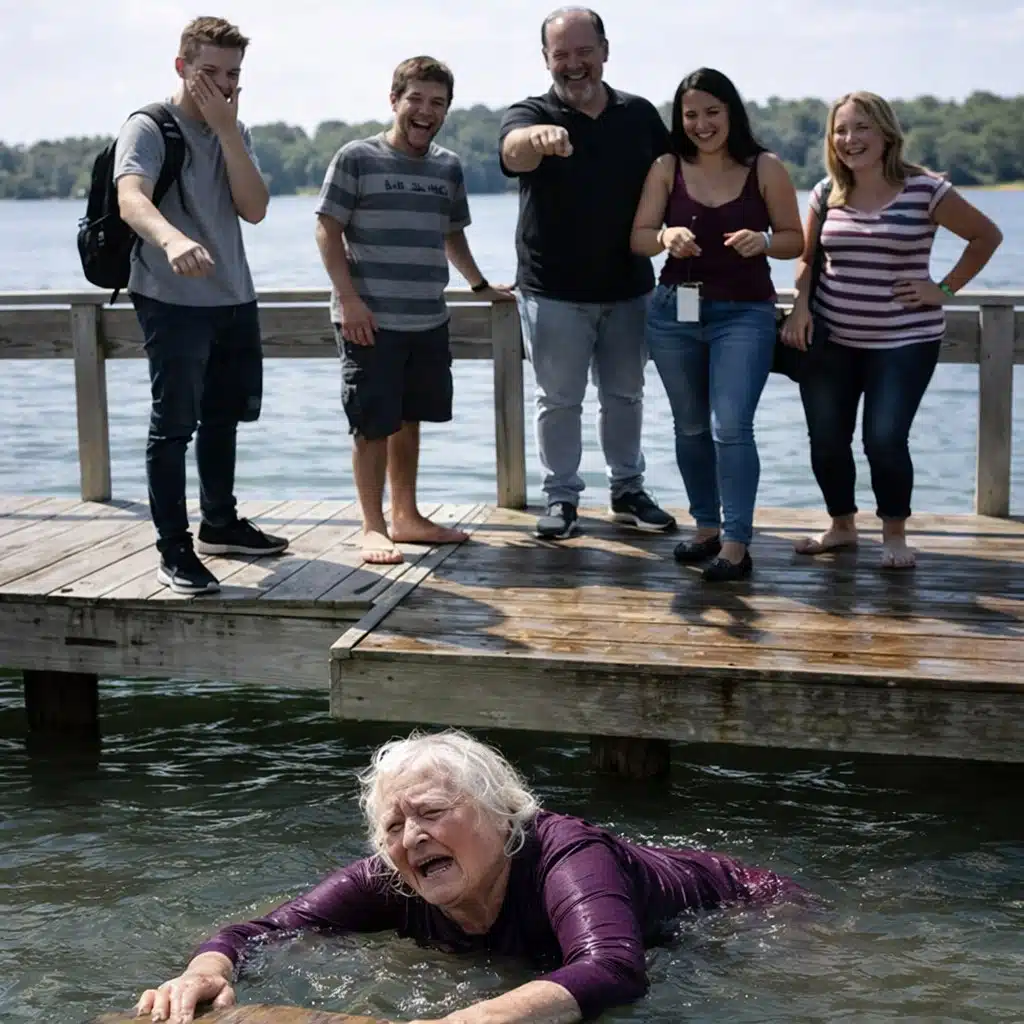 Abuela Empujada al Lago: El Alto Precio de una Broma que se Volvió Delito 2 Un nieto empujó a su abuela al lago, sabiendo perfectamente que no sabía nadar y que le tenía miedo al agua, solo por diversión. Los familiares estaban cerca, riéndose, pero ninguno podía imaginar lo que la mujer haría en cuanto lograra salir del agua. 😢😱
El nieto Lucas estaba de pie al borde del muelle, sonriendo como si estuviera a punto de hacer algo inofensivo.
—Abuela, ¿te acuerdas que dijiste que no sabías nadar y que siempre soñaste con aprender?
Doña Elena acomodó nerviosamente su pañuelo y miró el agua. El lago parecía oscuro y frío.
—Sí, lo dije. Pero le tengo miedo al agua. Mucho miedo. No bromees con eso.
—Deja el drama —rió el nieto de diecinueve años—. Solo te estás sugestionando.
Ella dio un paso atrás, pero él fue más rápido. Un empujón leve en la espalda, y su cuerpo perdió el equilibrio. Cayó, golpeó el agua y desapareció bajo la superficie por un instante.
Cuando salió a la superficie, el miedo era real en sus ojos.
—Ayuda… no puedo… —su voz se quebró.
Intentó agarrarse de las tablas del muelle, pero sus manos resbalaban en la madera mojada. La ropa la arrastraba hacia abajo y respiraba con dificultad. Se agitó, tragó agua y volvió a hundirse.
En el muelle se escuchaban risas.
—¡Graba, graba, esto está épico! —dijo su nuera Patricia, sosteniendo el teléfono frente a ella.
—¡Wow, abuela, actriz del año! —gritó el segundo nieto, Mateo.
Su propio hijo, Ricardo, estaba a un lado, con una sonrisa torcida.
—Solo quiere asustarnos, necesita atención —dijo con calma, como si hablara del clima.
Ella volvió a hundirse, y por un segundo hubo silencio. Pero cuando salió tosiendo, las risas continuaron.
—Ya basta de este circo, sal de una vez —dijo Patricia con fastidio.
Nadie le tendió la mano.
Finalmente, logró alcanzar el borde del muelle, apoyó los codos y, con gran esfuerzo, consiguió salir. Quedó tendida sobre las tablas, respirando con dificultad, con el agua escurriendo de su cabello y los labios temblando.
Las risas fueron apagándose poco a poco.
Se puso de pie lentamente. Los miró durante largo rato, sin gritar, sin histeria. Solo una mirada sin lágrimas ni súplicas.
Y entonces hizo algo que los dejó en shock. 😲😱
Continuará en el primer comentario 👇👇