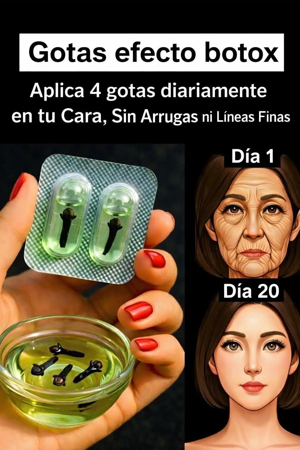 Gotas Antienvejecimiento Caseras de Clavos y Vitamina E para Líneas Finas 2 Gotas caseras para líneas finas... Ver más