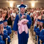 Graduación emocionante hijo lleva a su bebé