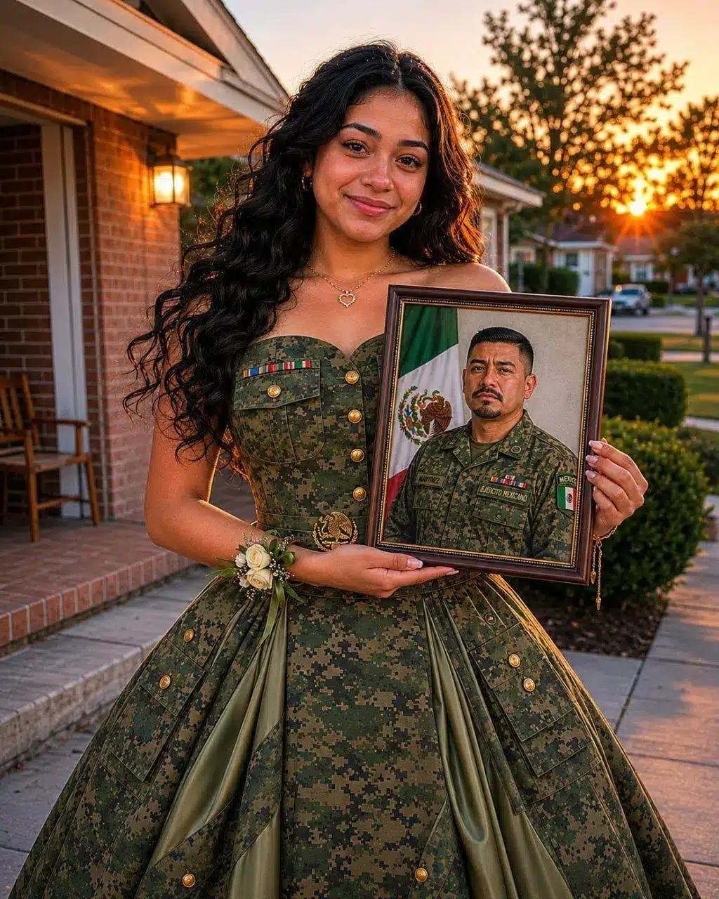 Vestido de graduación: uniforme militar honra a papá.
