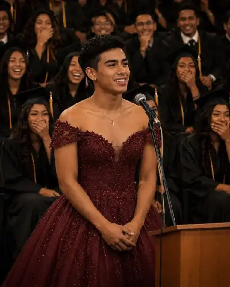 Hijo sorprende a todos graduándose en vestido