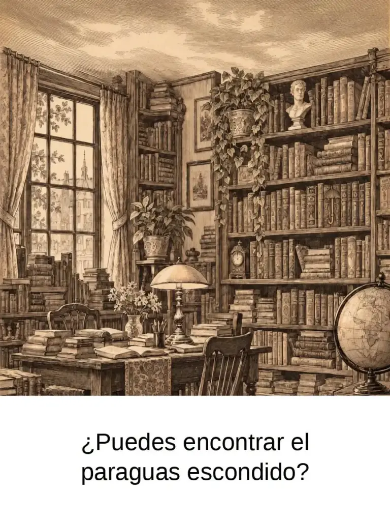 Reto visual: Encuentra el paraguas en la librería