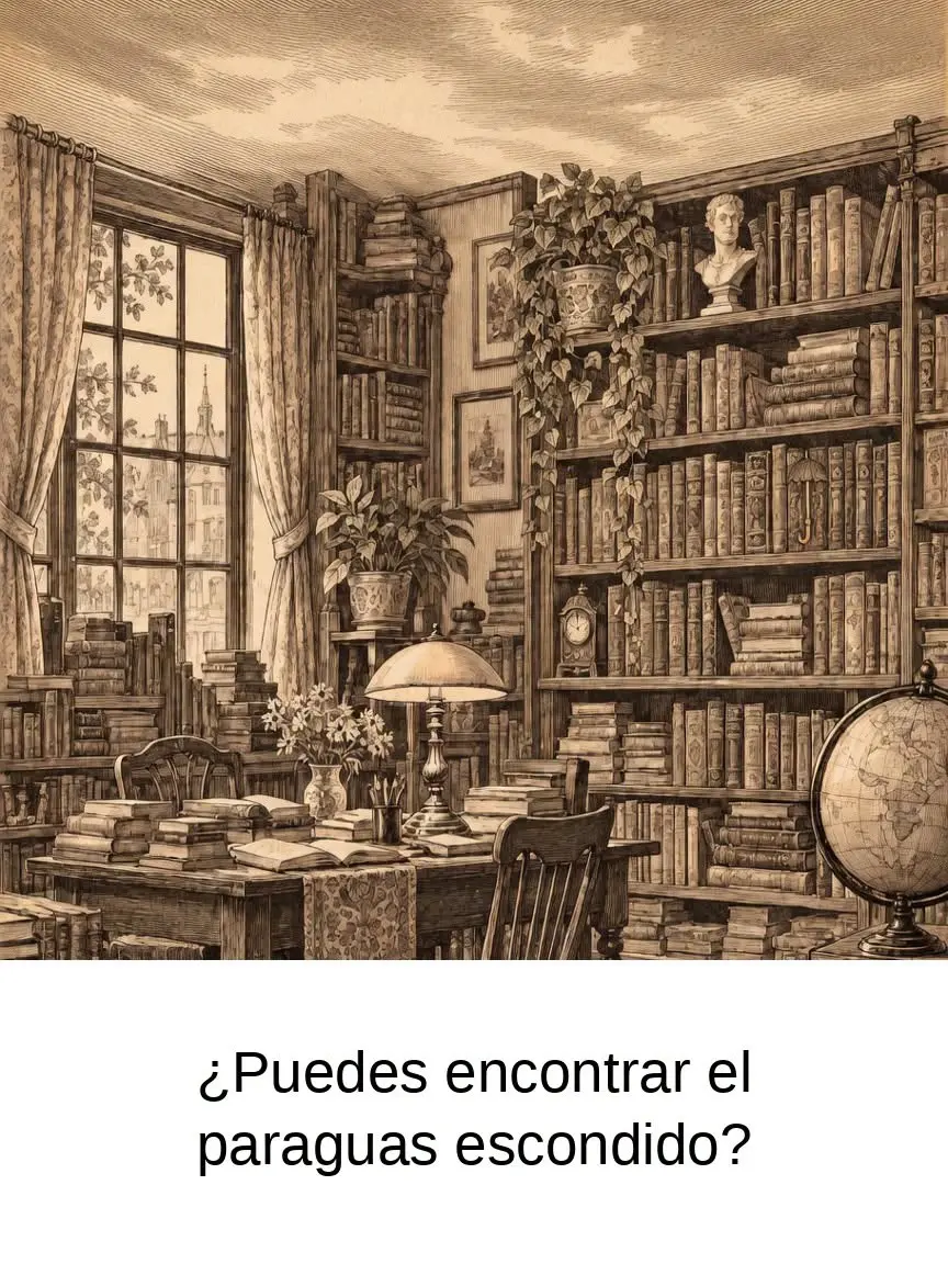 Reto visual: Encuentra el paraguas en la librería